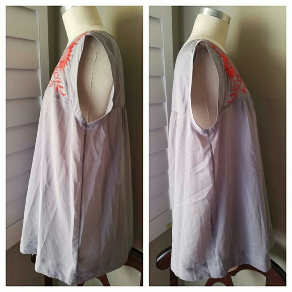 Gray Sheer Maternity Blouse w/ Embroidered Collar - Picture 2 of 4