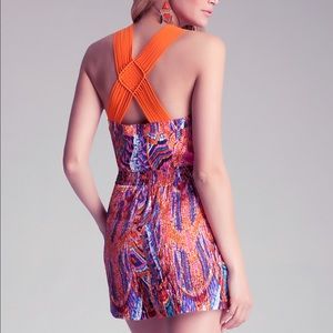 BEBE crochet back printed romper