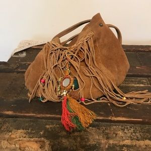 Vintage brown suede shoulder pouch