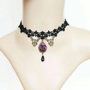 SoldVintage Lace Satin Flower Pendant Choker
