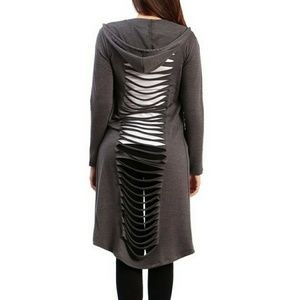 Long sleeve soft sweat cardigan with cut-out back.