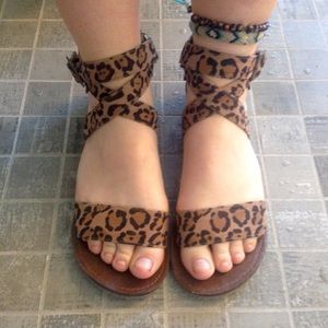 Leopard Print Cognac Gladiator Strappy Flat Sandal