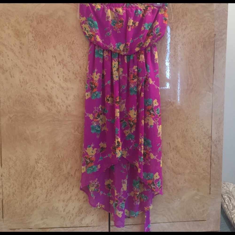 Vibrant floral strapless high low dress