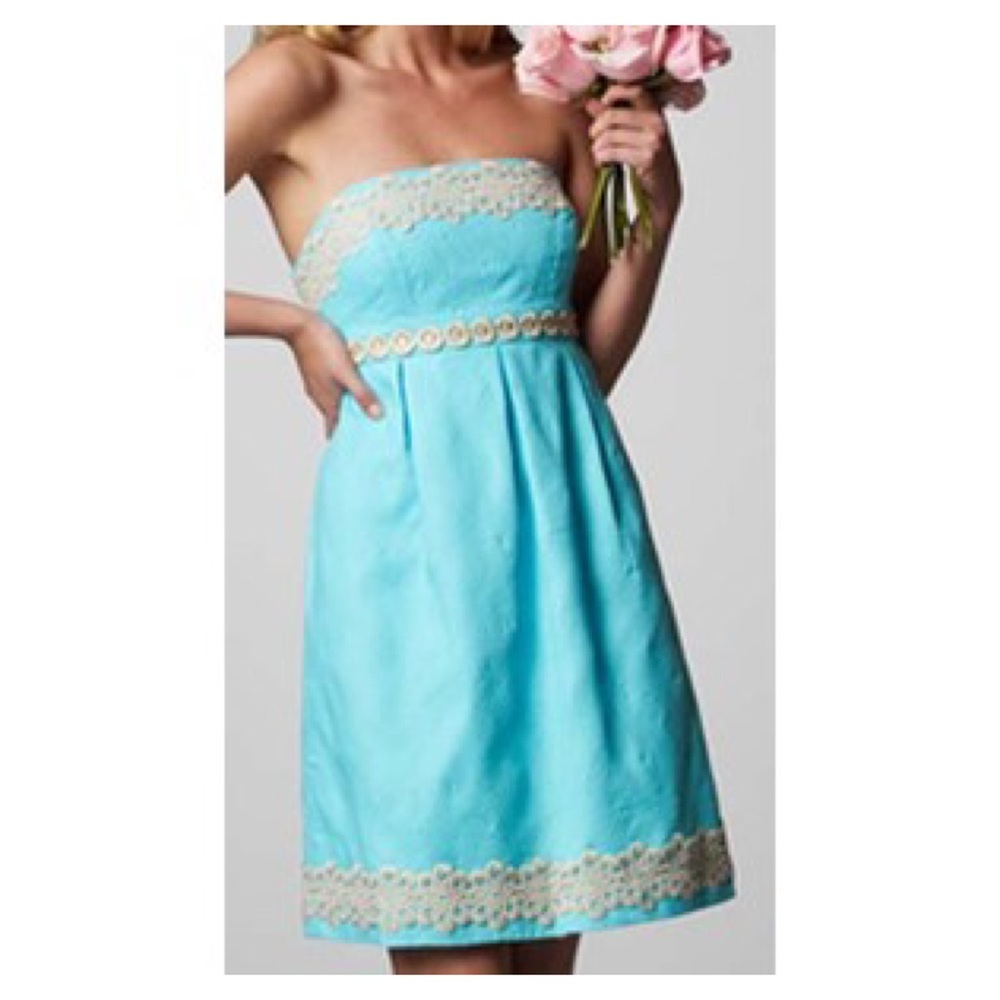 Lilly Pulitzer Strapless Aqua Betsey Sundress 4