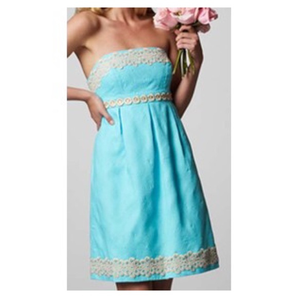 Lilly Pulitzer Strapless Aqua Betsey Sundress 4 - Picture 1 of 4