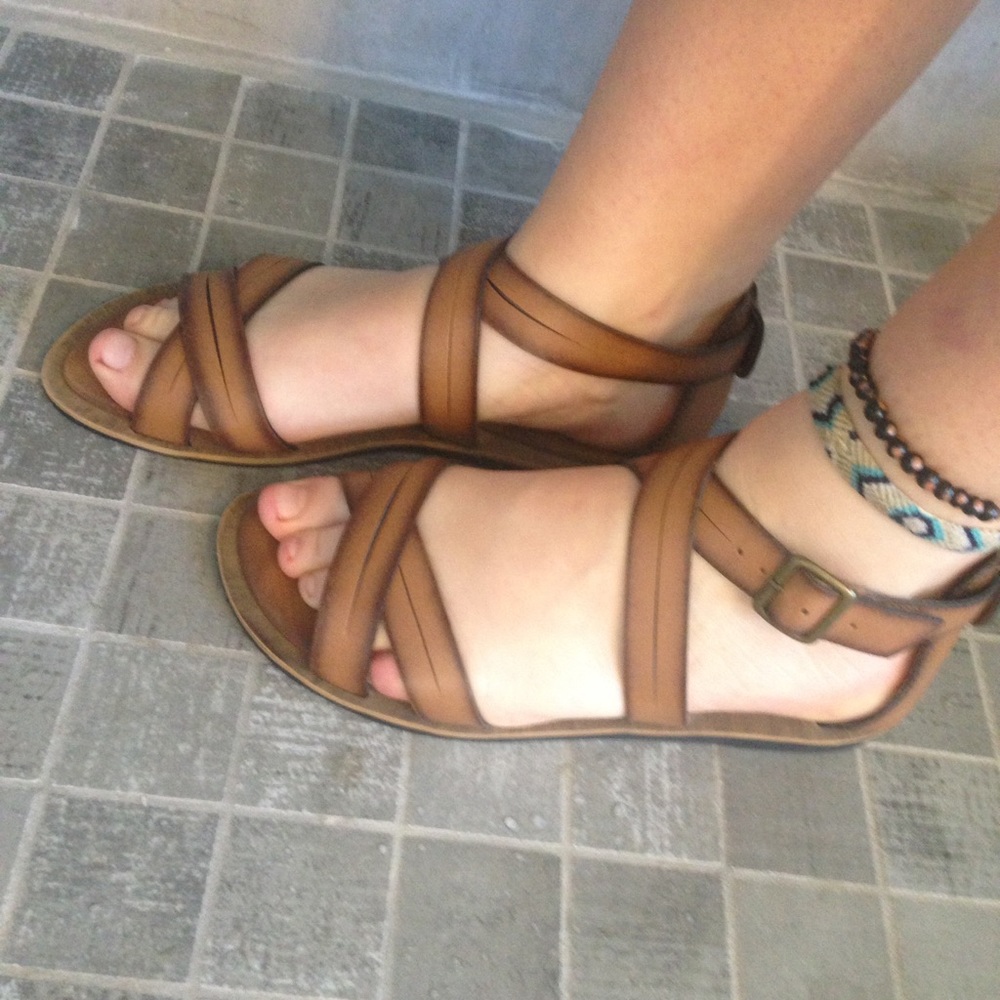 Cognac Strappy Gladiator Flat Sandal 7.5