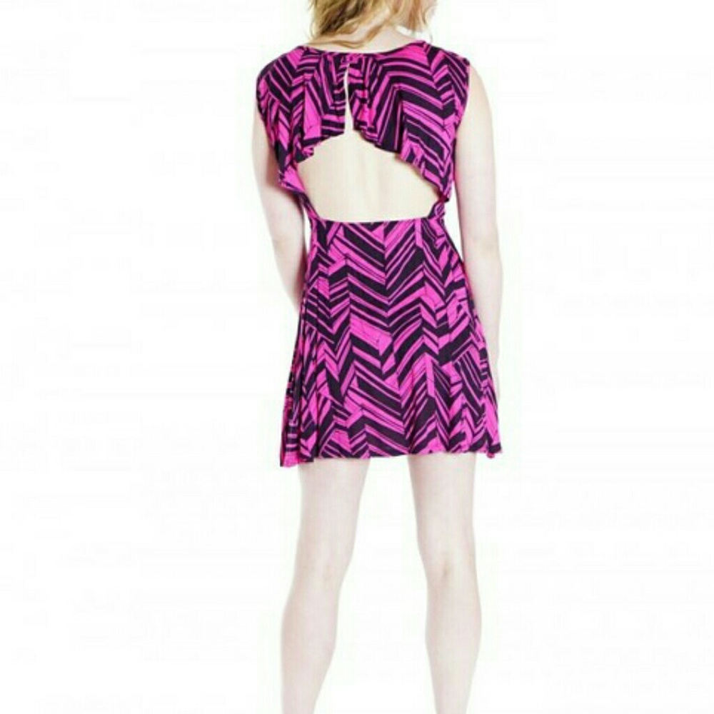 Fuschia Black Geo Open Back Dress