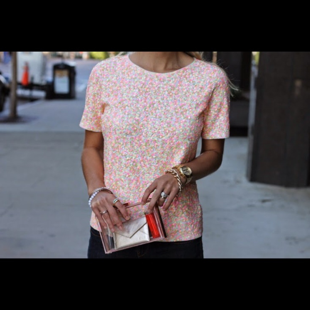 J. Crew Cluster Sequin Tee in Neon