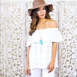 4SI3NNA Off the Shoulder White Flounce Anja Top