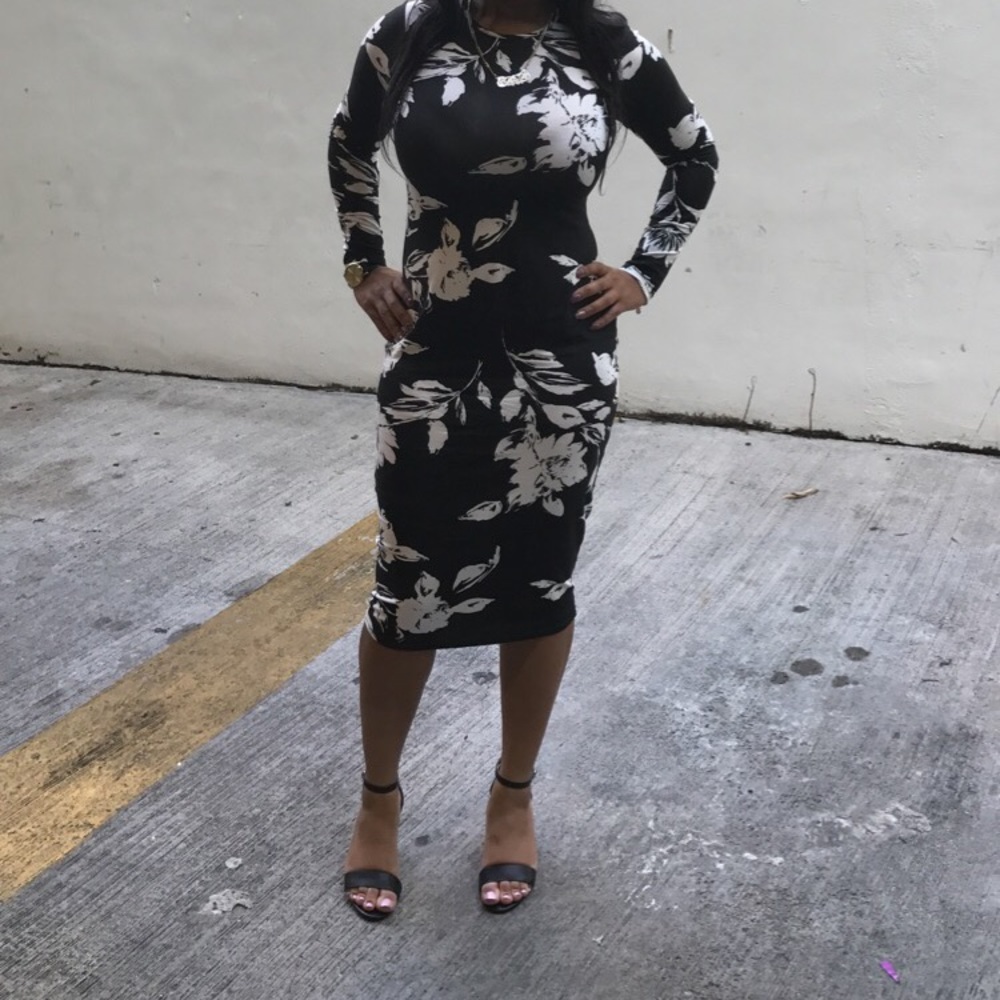 Black and white floral dress.
