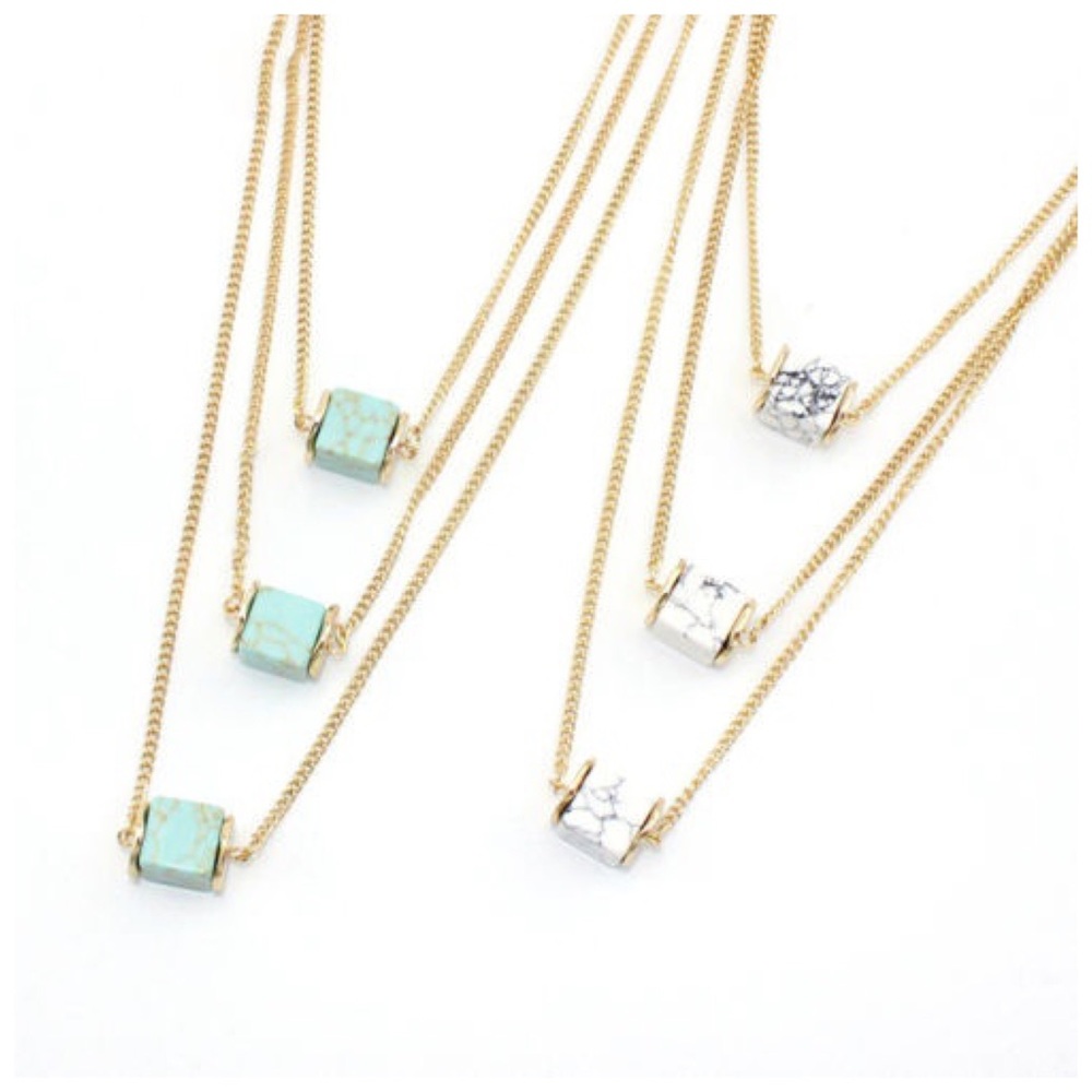 Square Granite Layered Gold Necklace - Picture 4 of 7
