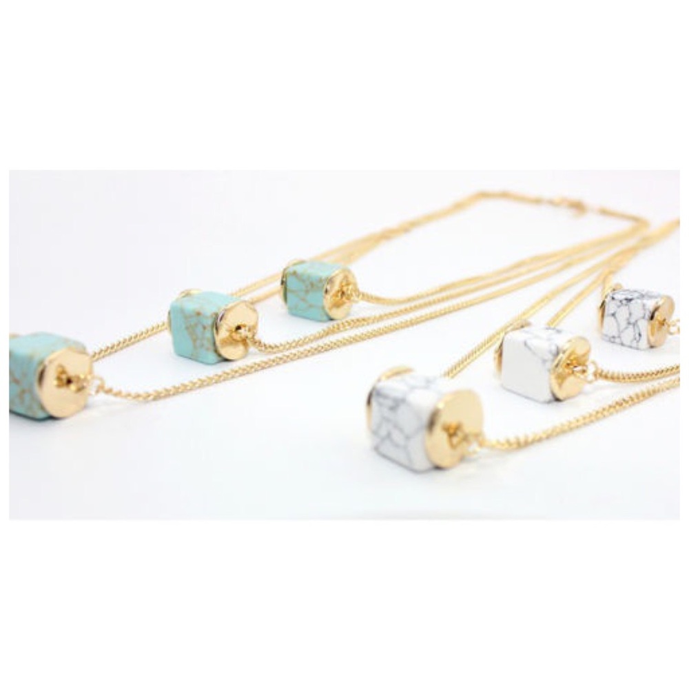 Square Granite Layered Gold Necklace - Picture 5 of 7