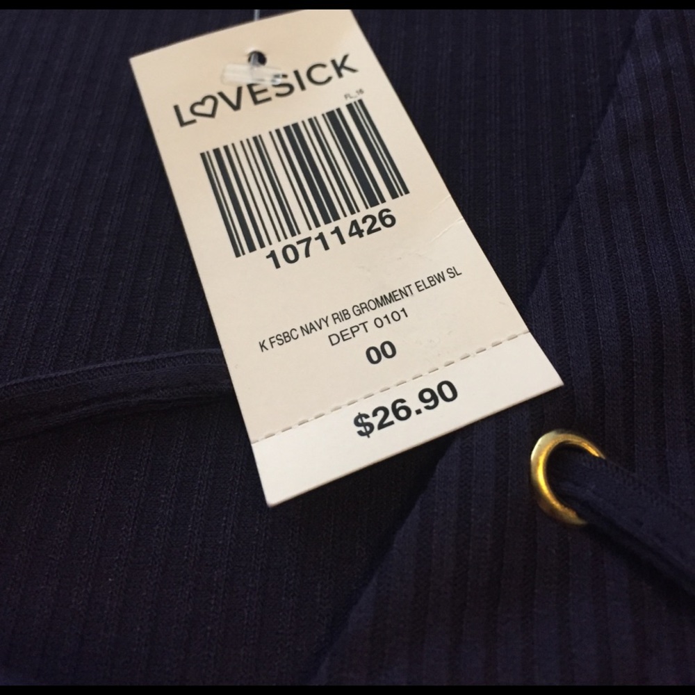 Navy Lace up Ribbed T - Picture 3 of 3