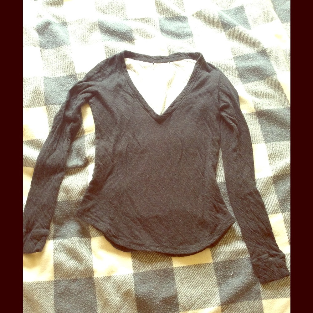 Artizia Low Cut Black Long Sleeve Top Shirt Small
