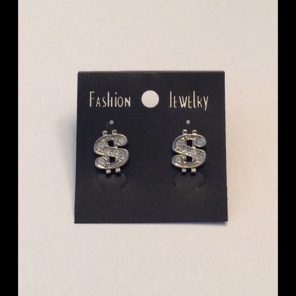 Silver tone Dollar Sign stud earrings