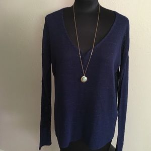 Forever 21 navy blue knit woven v-neck sweater M