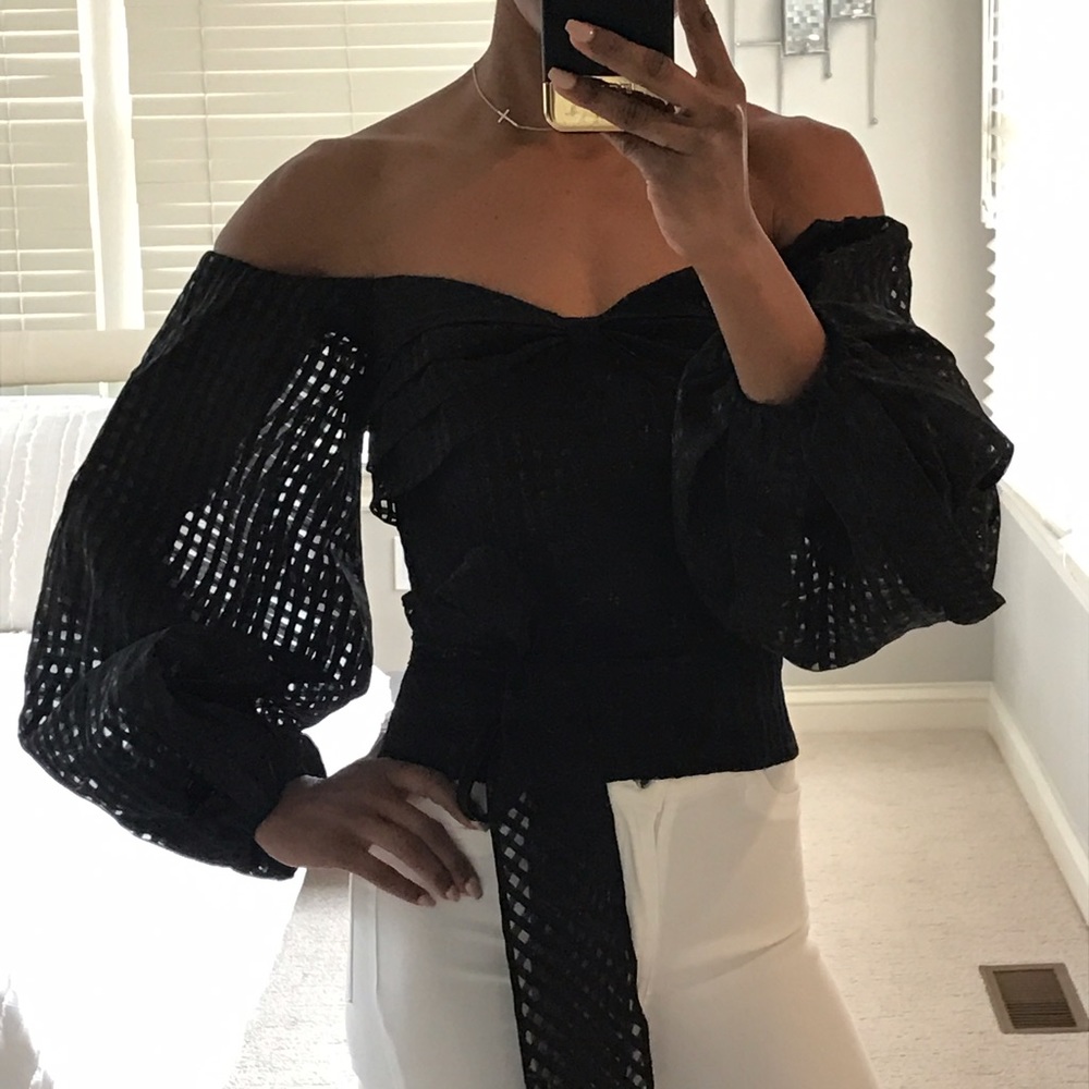 Off- the-shoulder top with puff sleeves