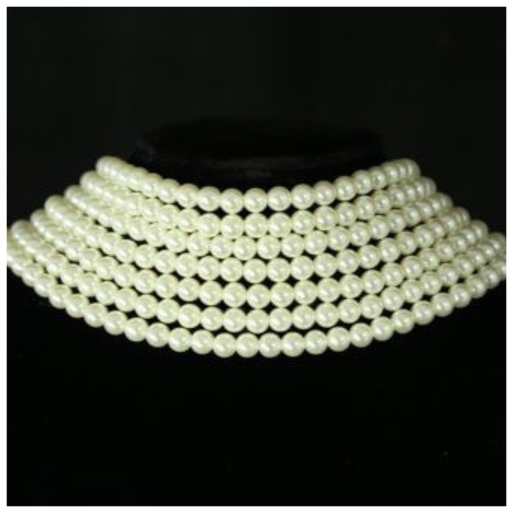 Elegant Pearl Antiqued Crystal Choker Necklace TS - Picture 2 of 4
