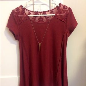 Maurices shark bite hem lace inset tee