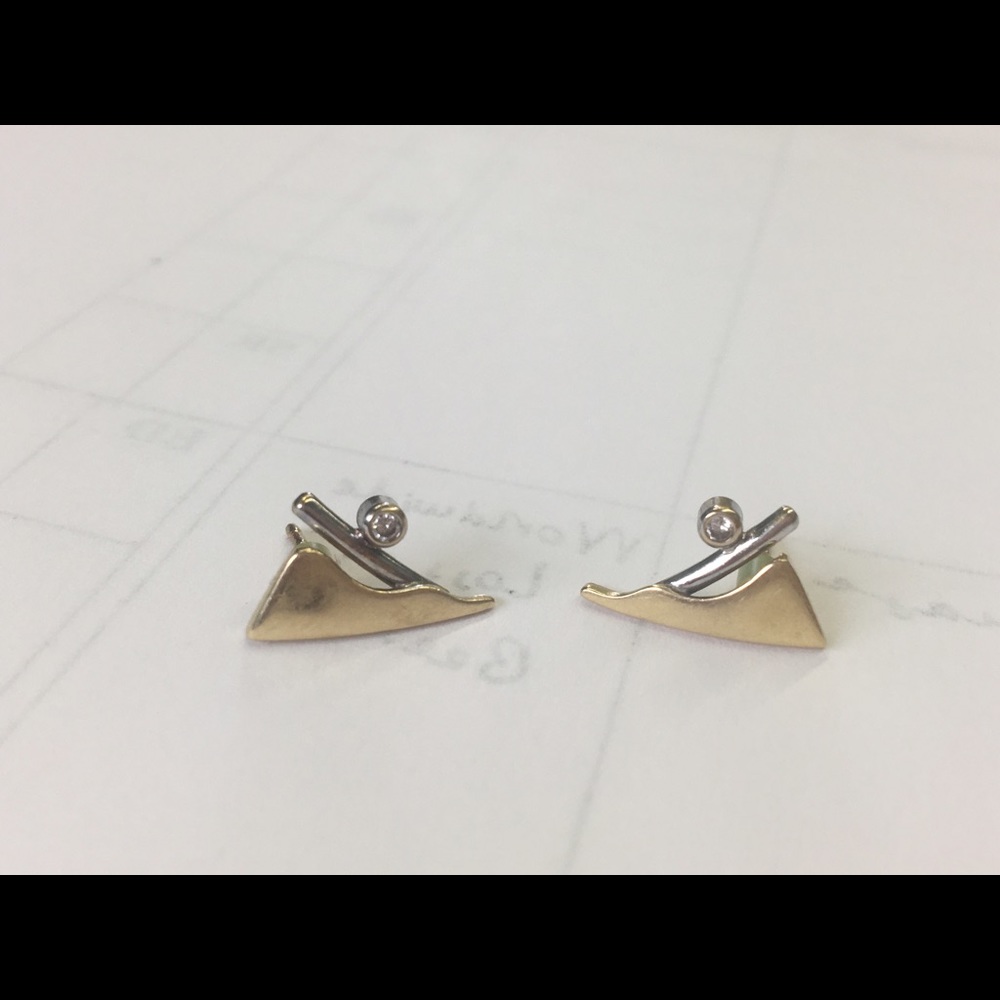 Yellow and white gold diamond earrings