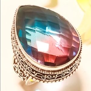 UNIQUE BI-COLOR TOURMALINE 925 STERLING RING SZ7