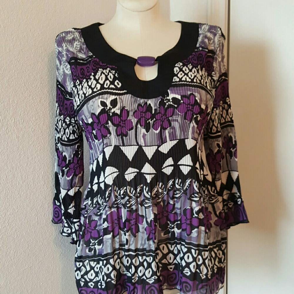 Dressy black and purple floral blouse