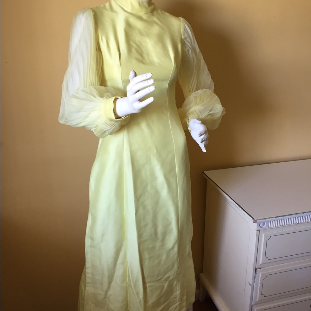 Vintage dress with accordion pleat sleeves.