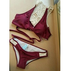 Burgundy with lace bikini- MED top SM bottoms
