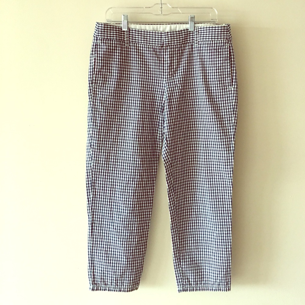 J.Crew navy and white gingham crop pants City Fit