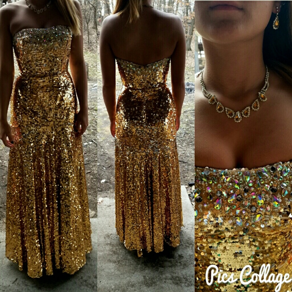 Gold sequence prom dress