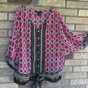 Beautiful Sheer 3/4 Sleeve Tie Waist Blouse