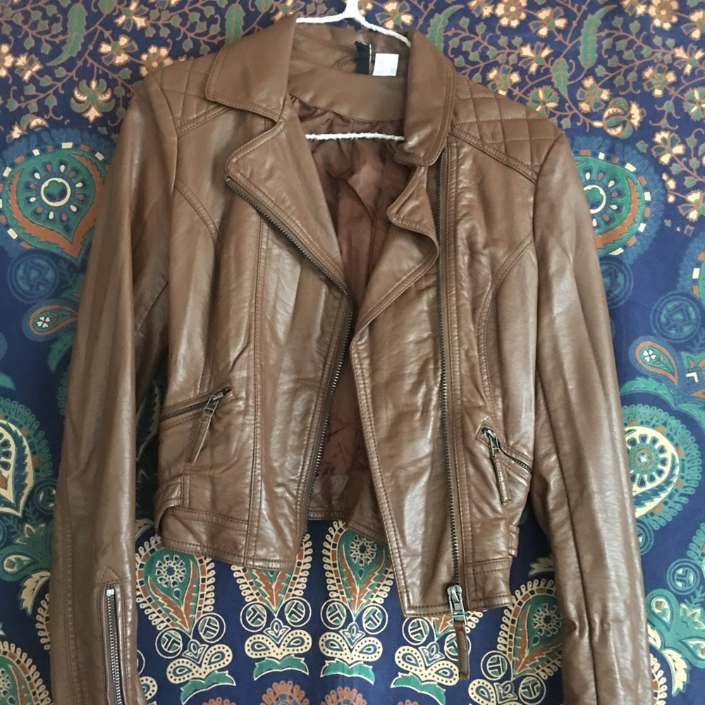 H&M vintage look brown leather jacket
