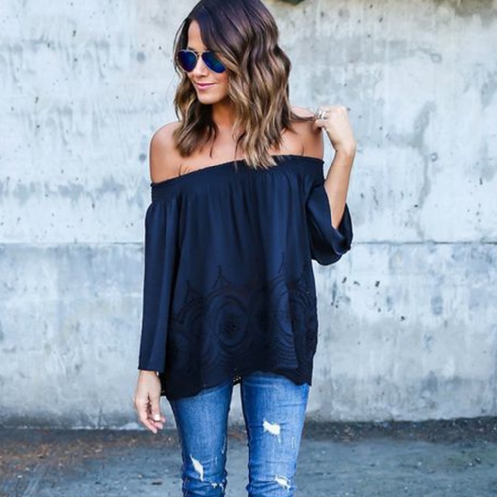 1 left❗️Blue off the shoulder blouse price firm - Picture 1 of 4