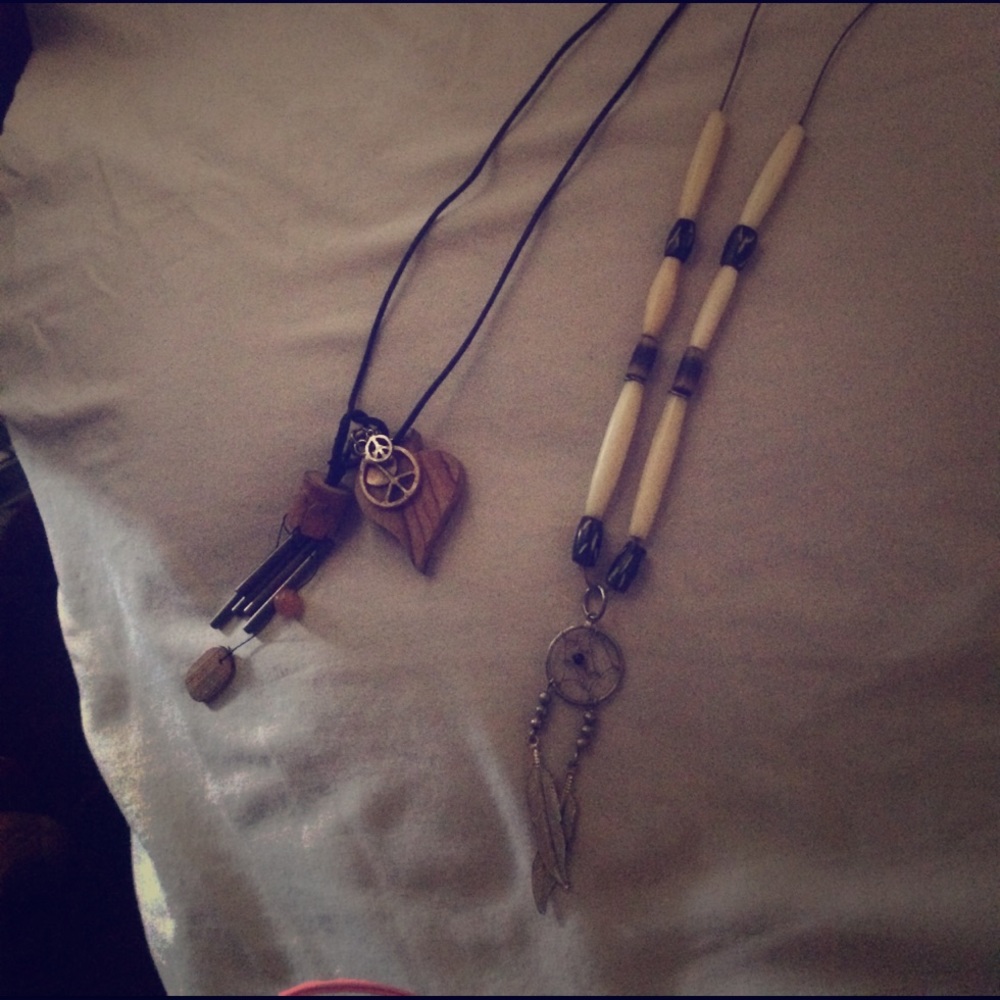 Dream catcher and peace/heart wooden necklace