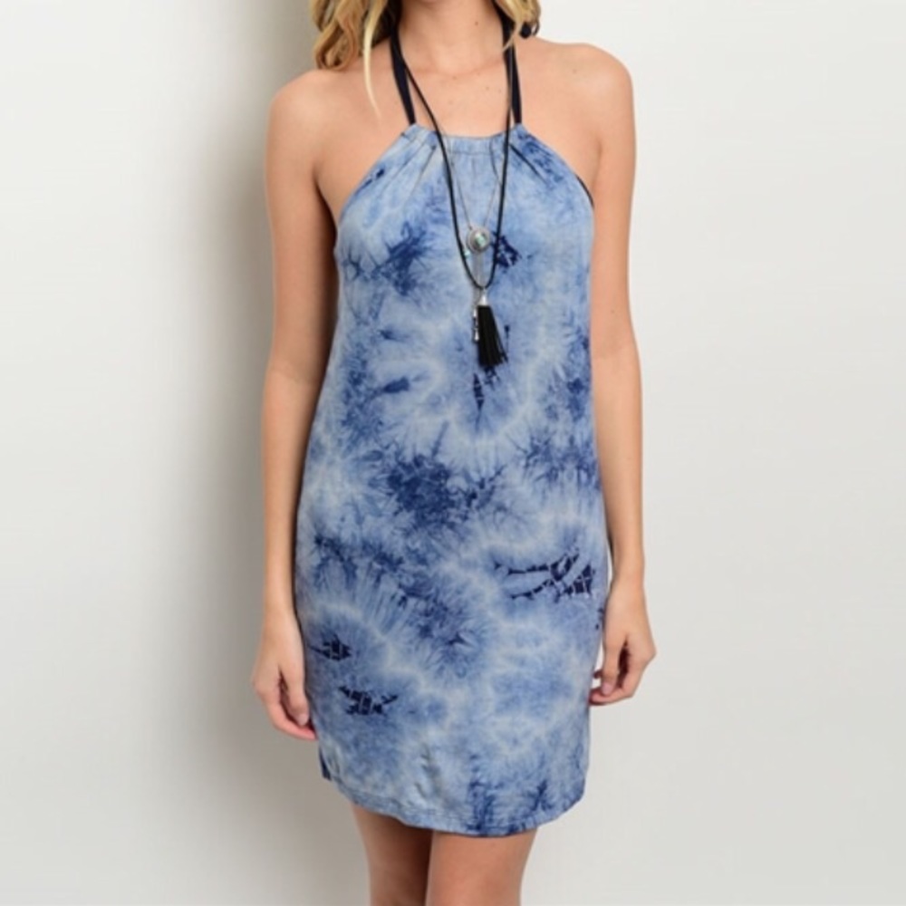 Navy Blue Tie dye dress - Picture 2 of 3