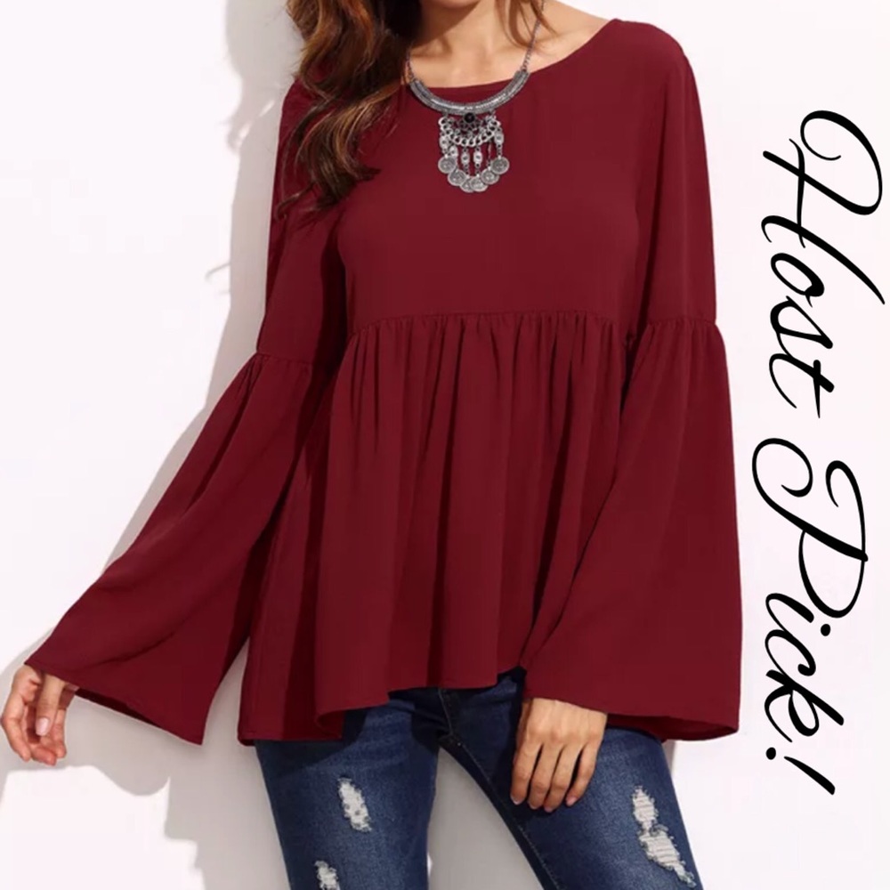 Elegant flare sleeve babydoll blouse