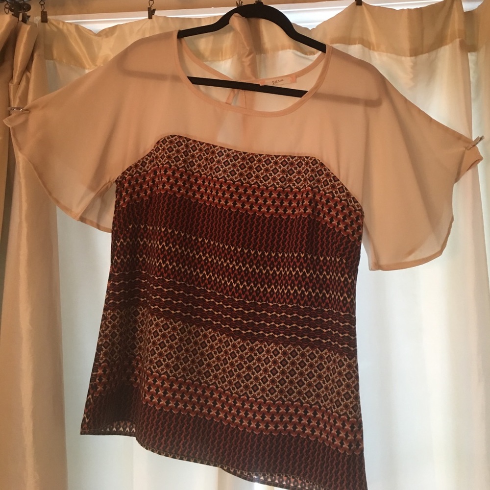 Ezra rust and cream colored blouse (small)