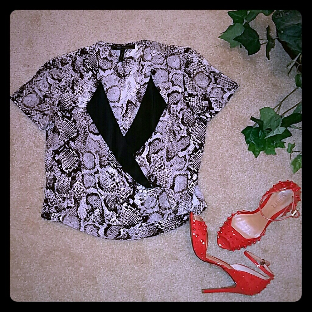 BCBG 100% Silk Snake Print Blouse