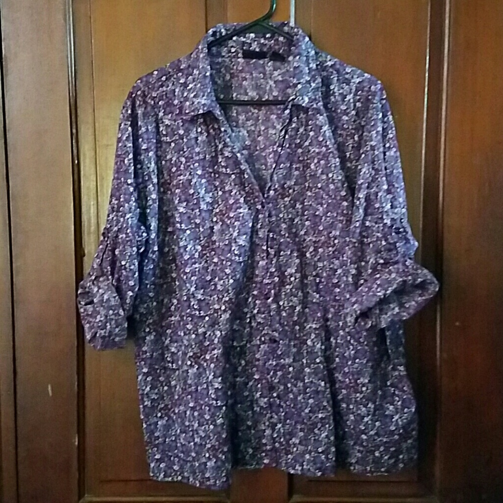 Purple floral print 3/4 sleeve blouse