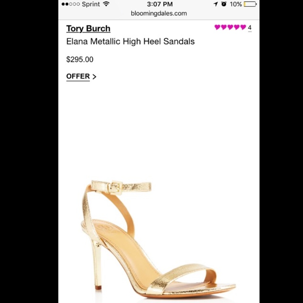 Tory Burch Elana Metallic Gold Sandals
