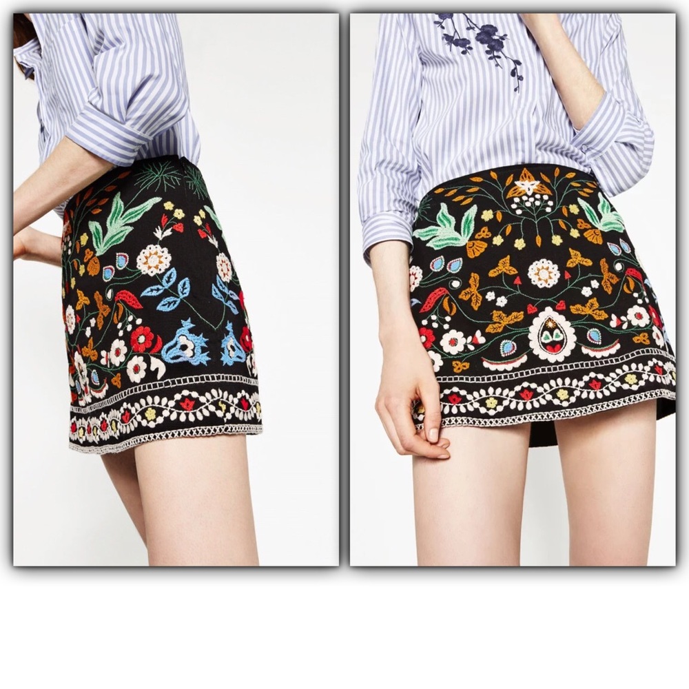 Black Embroidered A Line Skirt