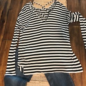 Hollister Long Sleeve Striped Strappy Back Shirt