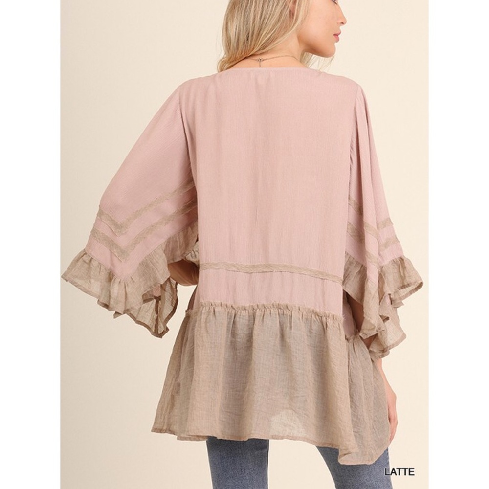 Latte Crochet V Neck Tunic Top - Picture 3 of 4