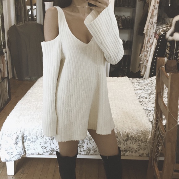 Anthropologie Sweaters - Anthropologie cold shoulder sweater dress size M