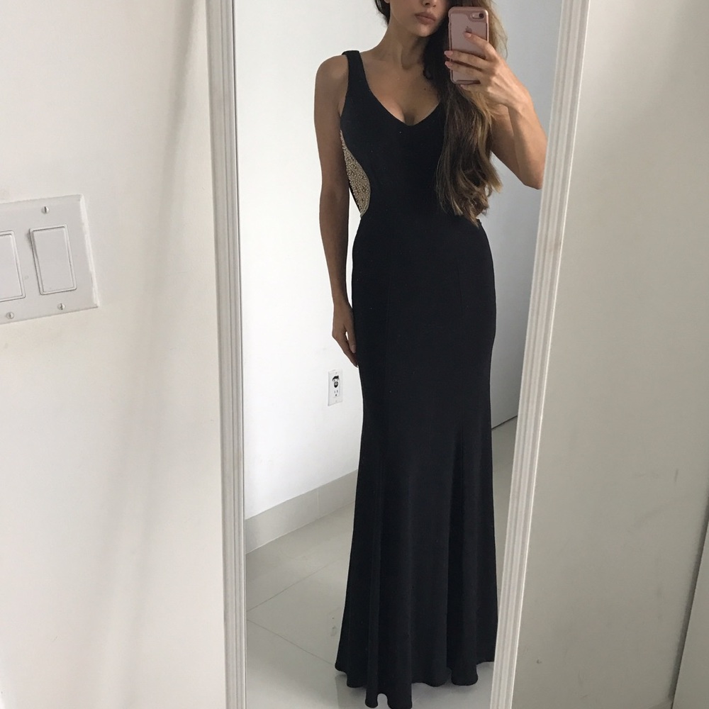 Long black evening gown prom dress old Hollywood 4