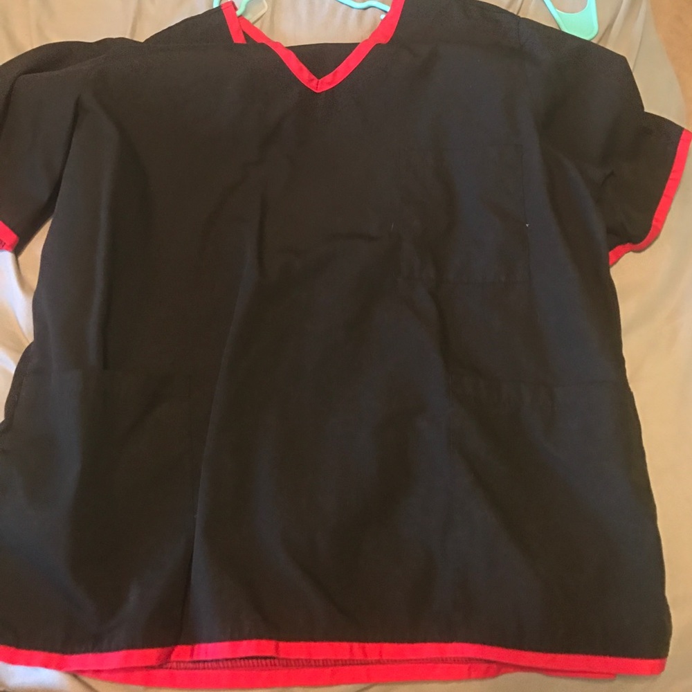 Black and red scrub top
