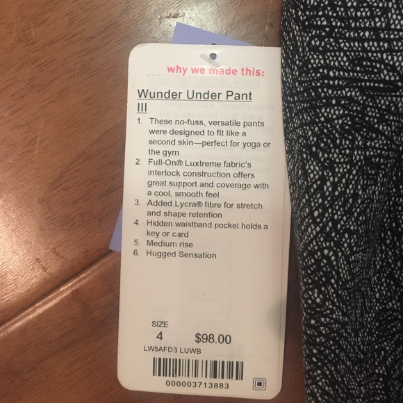 Lululemon wunder under pant black white size 4 - Picture 5 of 5