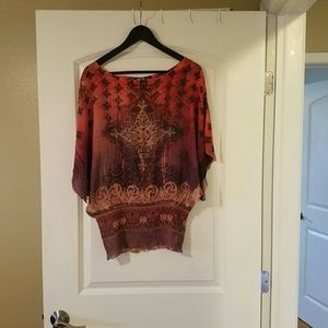 Sheer Coral and Purple Kimono-style Top
