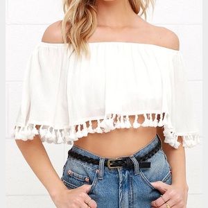 Lulus off the shoulder crop top with tassels