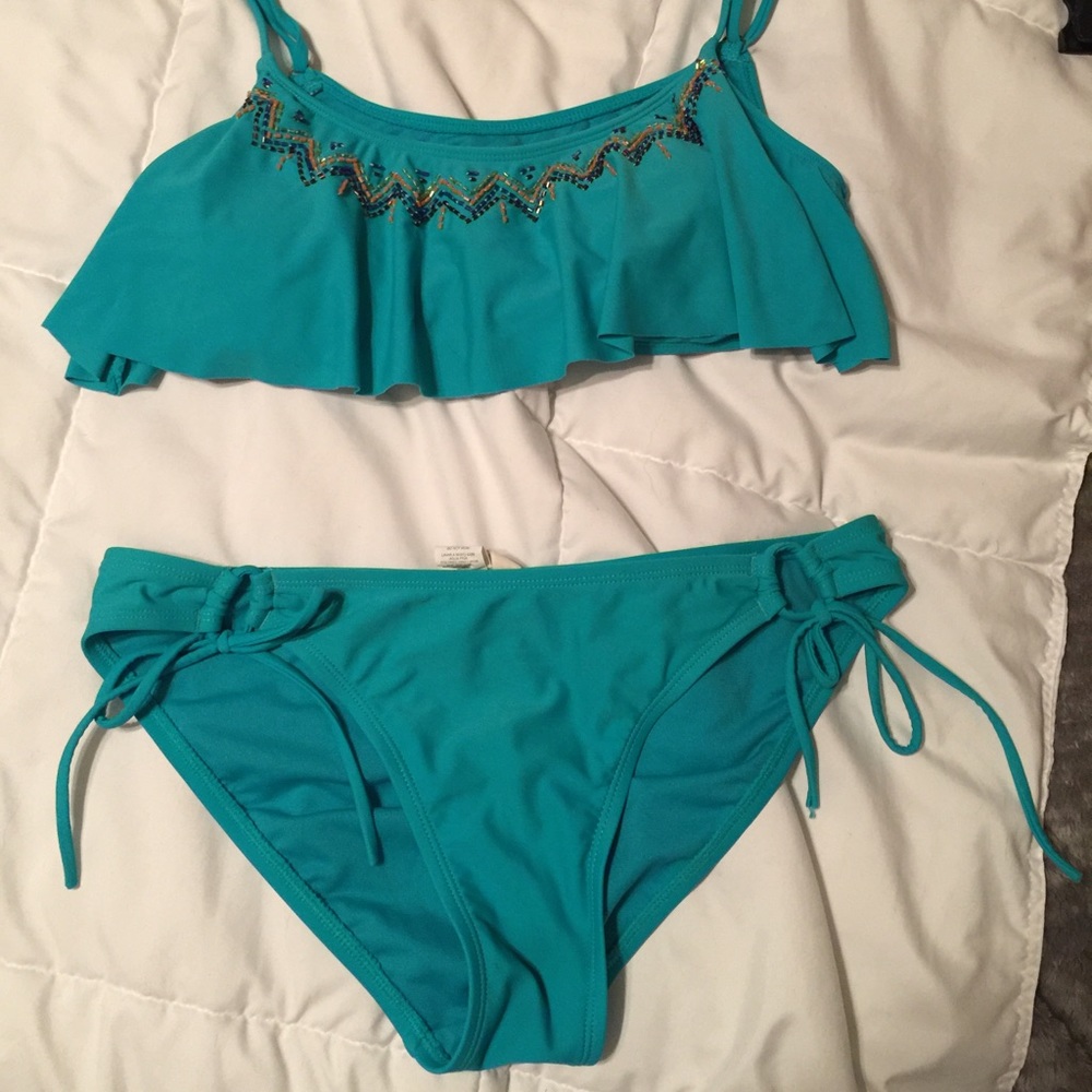 Beaded Teal Helix Bikini